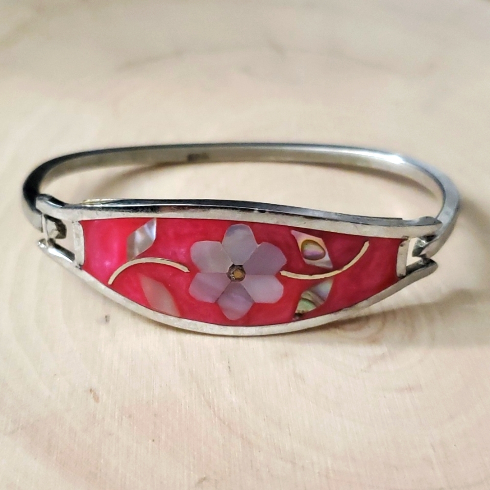 Sterling Silver 925 Flora Mosaic Motif Bracelet